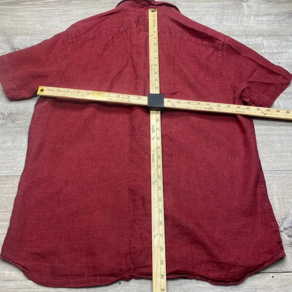 Banana Republic 100% Linen Shirt Mens L Red Short Sleeve Camden Standard Fit